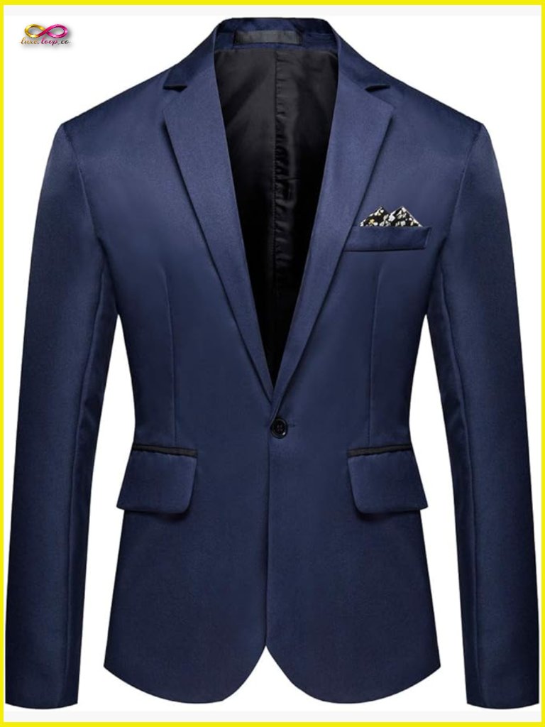 Slim Fit Blazer Lightweight Business Casual Notched Lapel One Button Modern